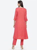 Thumbnail for Biba Women Fuchsia Yoke Design A-Line Kurta With Trousers Set - Distacart