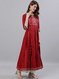 Thumbnail for Ishin Women Red Embellished Anarkali Kurta - Distacart