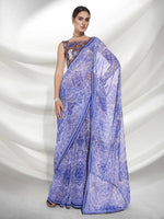Thumbnail for Blue Georgette Floral Printed Saree With Unstitched Blouse Piece - Rajal - Distacart