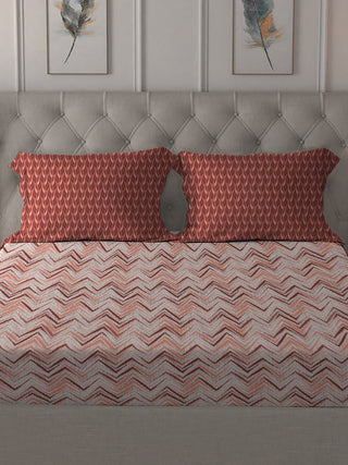 MYTRIDENT Peach Maroon Geometric Pure Cotton 144 TC Queen Bedsheet Pillow Covers - Distacart