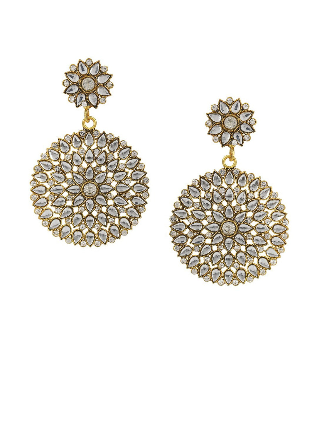 Gold-Plated Alloy Stone Studded Golden Round Earrings - The Pari - Distacart