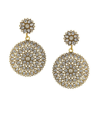 Gold-Plated Alloy Stone Studded Golden Round Earrings - The Pari - Distacart