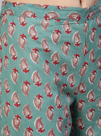 Thumbnail for Ishin Women Green Ethnic Motifs Pleated Pure Cotton Kurti with Trousers & Dupatta - Distacart