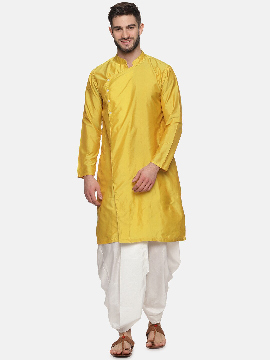 Sethukrishna Men Yellow Angrakha Top with Dhoti Pants - Distacart