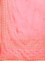 Thumbnail for Sangria Pink Chikankari Embroidered Pure Georgette Saree - Distacart