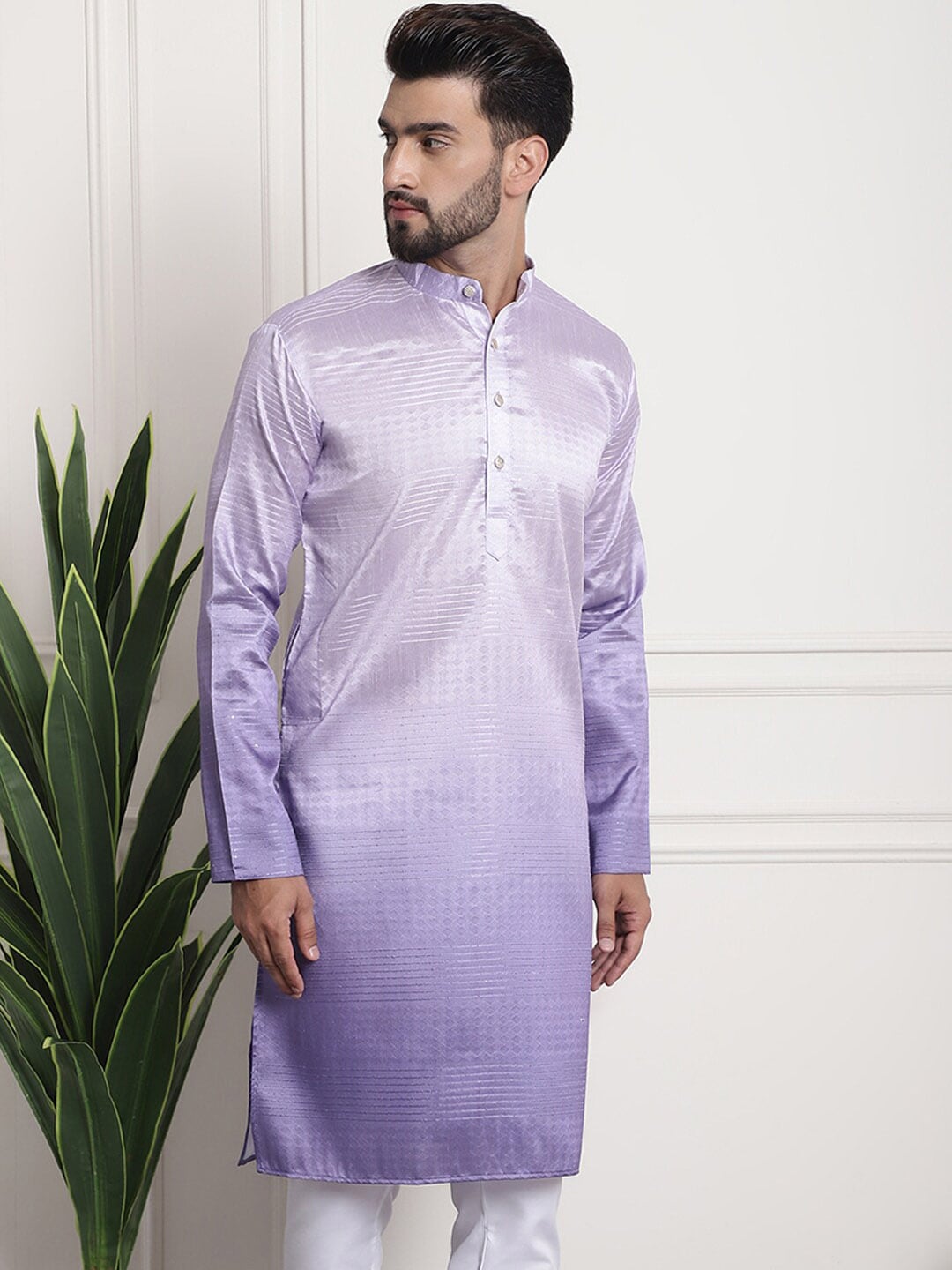 Sojanya Woven Design Mandarin Collar Silk Cotton Kurta - Distacart