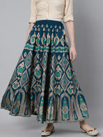 Thumbnail for Jaipur Kurti Women Turquoise Blue & Gold-Coloured Printed Maxi-Length Skirt - Distacart