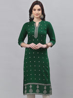 Thumbnail for Kalini Women Green Ethnic Motifs Embroidered Thread Work Kurta - Distacart