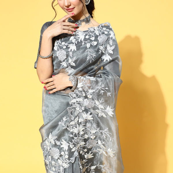 Mitera Floral Saree With Embroidered Border - Distacart