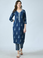 Thumbnail for Kalini Floral Printed V Neck Pure Cotton Kurta With Trousers & Dupatta - Distacart
