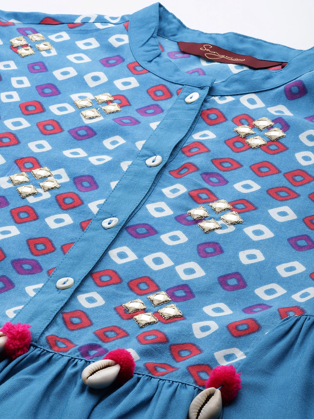 Sangria Women Bandhani Printed Kurta with Palazzos & Scarf - Distacart