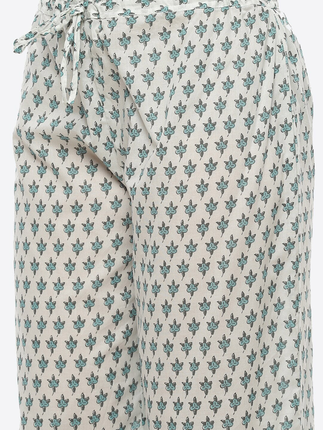 Biba Women Turquoise Blue Floral Yoke Design Panelled Pure Cotton Kurti with Trousers & With Dupatta - Distacart