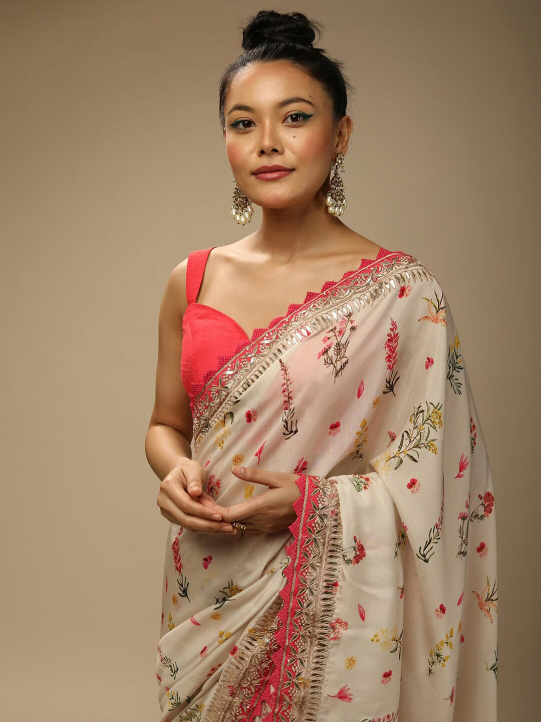 Sangria Floral Embellished Chiffon Saree - Distacart