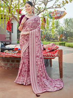 Thumbnail for Saree Mall Floral Printed Pure Chiffon Block Print Saree - Distacart