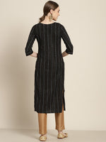 Thumbnail for Sangria Women Black & White Striped Sequin Detail Kurta - Distacart
