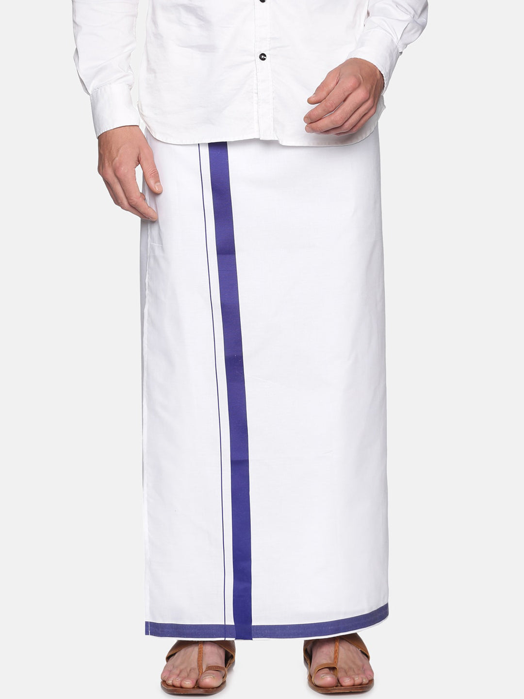 Sethukrishna Mens White Solid Readymade Cotton Dhoti - Distacart