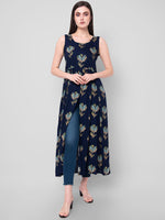 Thumbnail for Kalini Women Blue Ethnic Motifs Printed A-Line Kurta - Distacart