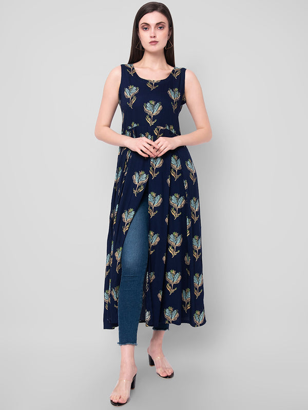 Kalini Women Blue Ethnic Motifs Printed A-Line Kurta - Distacart