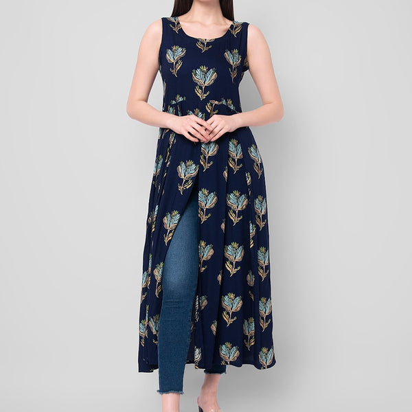 Kalini Women Blue Ethnic Motifs Printed A-Line Kurta - Distacart