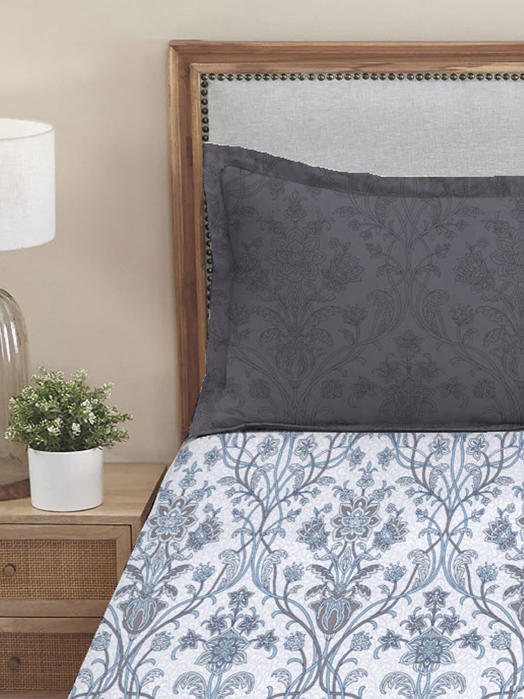 MYTRIDENT Dusk and Dawn Blue Ethnic Motifs Cotton 144 TC Queen Bedsheet 2 Pillow Covers - Distacart