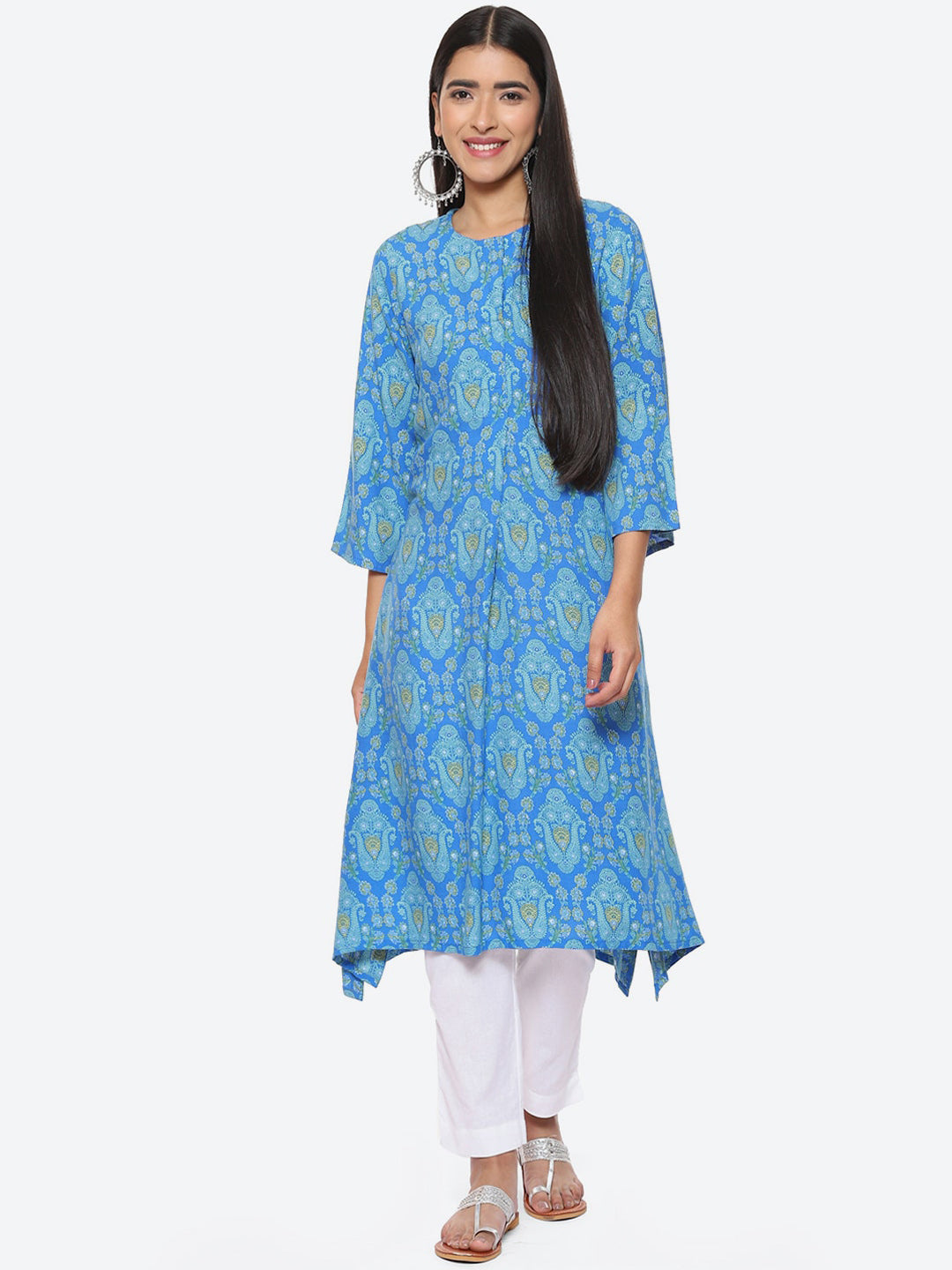 Biba Ethnic Motifs Printed Asymmetric A-Line Kurta - Distacart