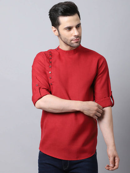 Even Apparels Maroon Pure Cotton Kurta With Side Placket - Distacart