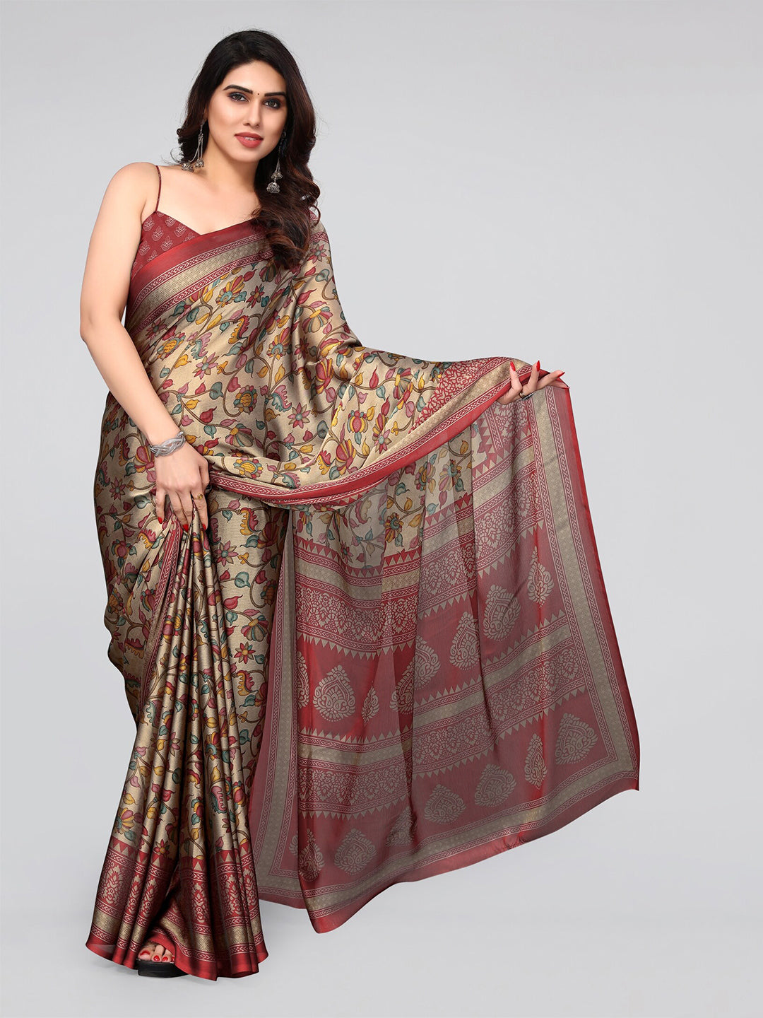 Kalini Floral Poly Chiffon Saree With Blouse Piece - Distacart