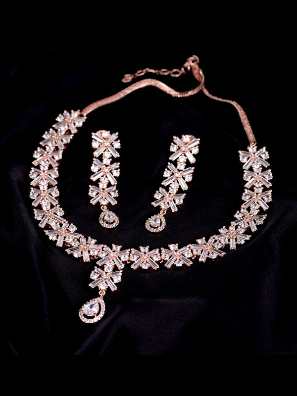 Saraf RS Jewellery Rose Gold-Plated American Diamond Studded Handcrafted Jewellery Set - Distacart