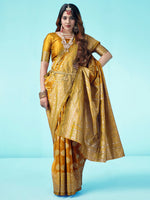 Thumbnail for Kalini Yellow & Gold-Toned Woven Design Zari Banarasi Saree - Distacart