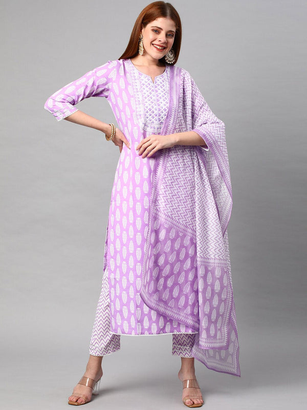Kalini Women Purple Floral Printed Kurta with Trousers & With Dupatta - Distacart