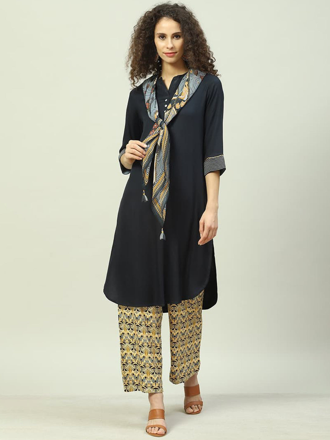 Biba Ethnic Motifs Printed Kurta With Trousers & Dupatta - Distacart