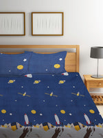 Thumbnail for Home Sizzler Blue & Yellow Cartoon Characters 144 TC Bedsheet with Pillow Covers - Distacart