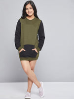 Thumbnail for Lyush Olive & Black ColorBlock Terry Sweat Dress For Girls - Distacart
