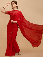 Thumbnail for Sangria Red Silk Blend Embroidered Saree - Distacart