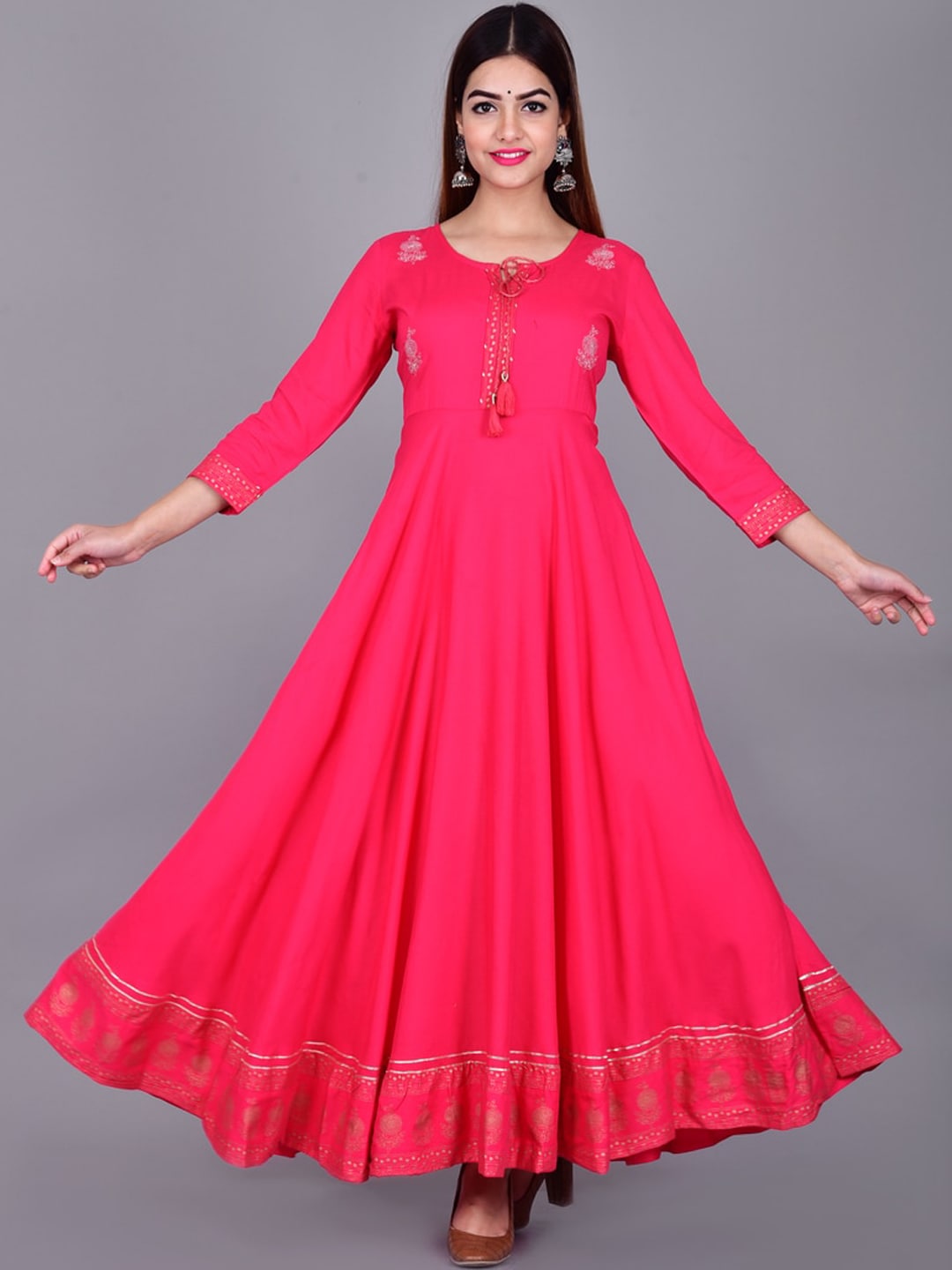 Kalini Women Peach-Coloured Yoke Design Cold-Shoulder Sleeves Anarkali Kurta - Distacart