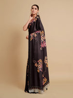 Thumbnail for Sangria Black & Burgundy Floral Zari Satin Saree - Distacart