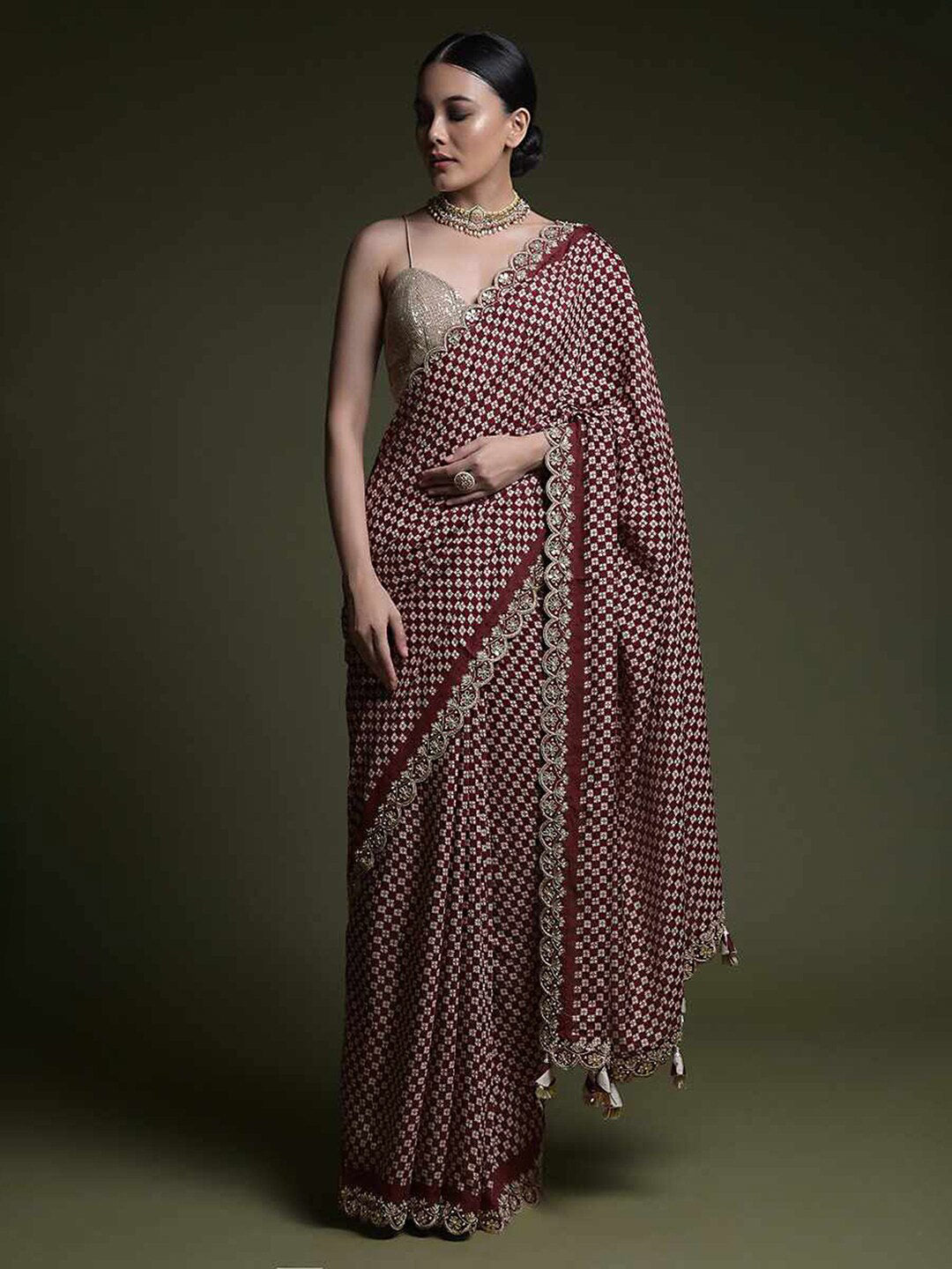 Sangria Ethnic Motifs Printed Embellished Saree - Distacart