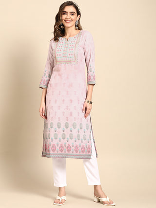 Sangria Women Pink Floral Embroidered Kurta - Distacart