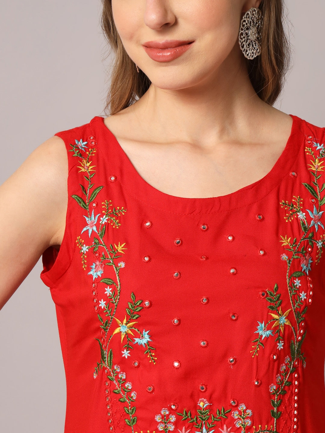 Kalini Women Floral Yoke Design Mirror Work Kurta With Trousers & Dupatta - Distacart