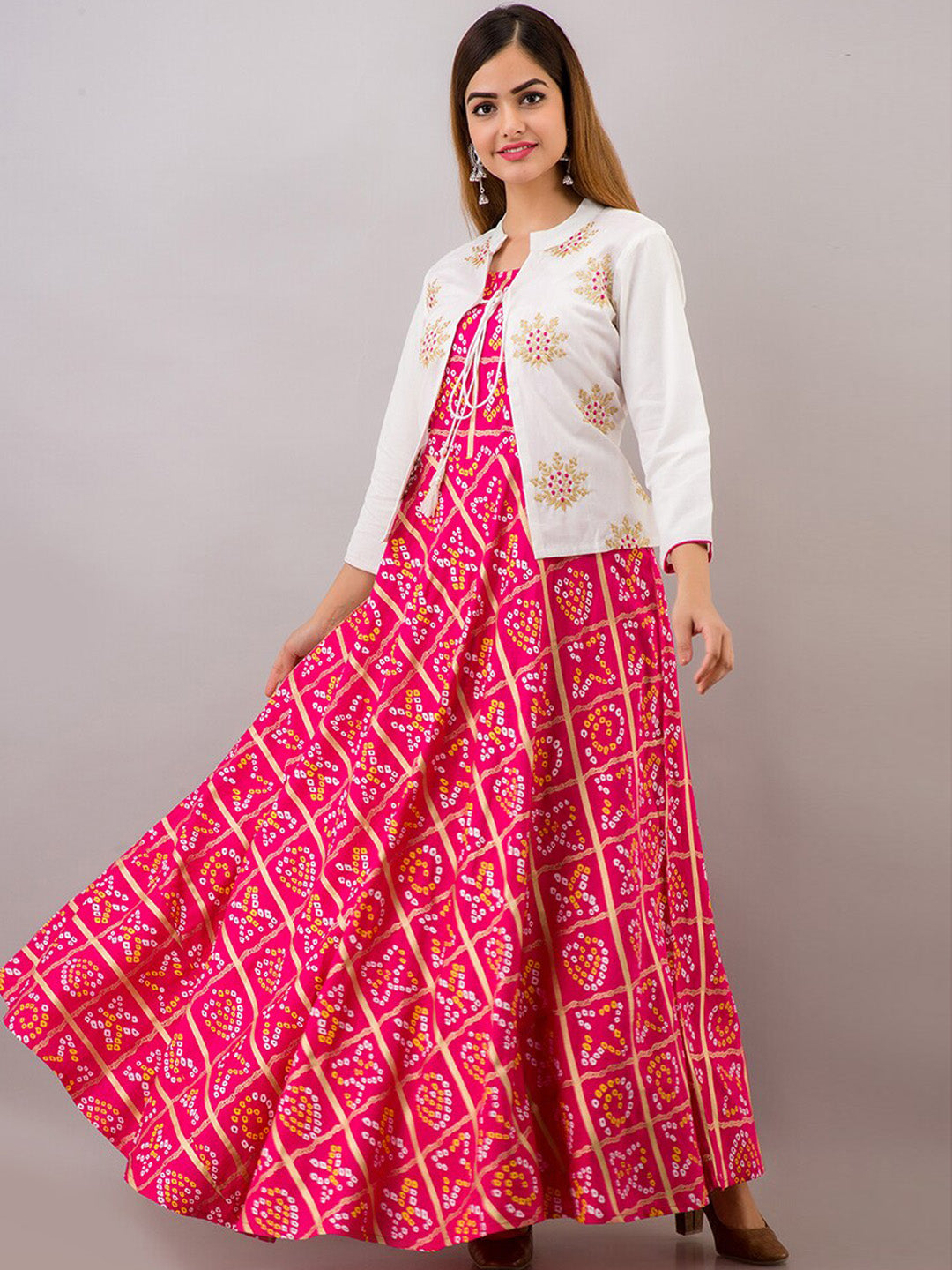 Kalini Women Pink Bandhani Printed Anarkali Kurta - Distacart