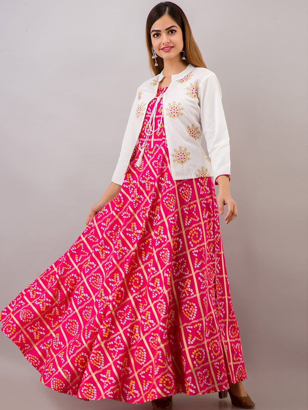 Kalini Women Pink Bandhani Printed Anarkali Kurta - Distacart