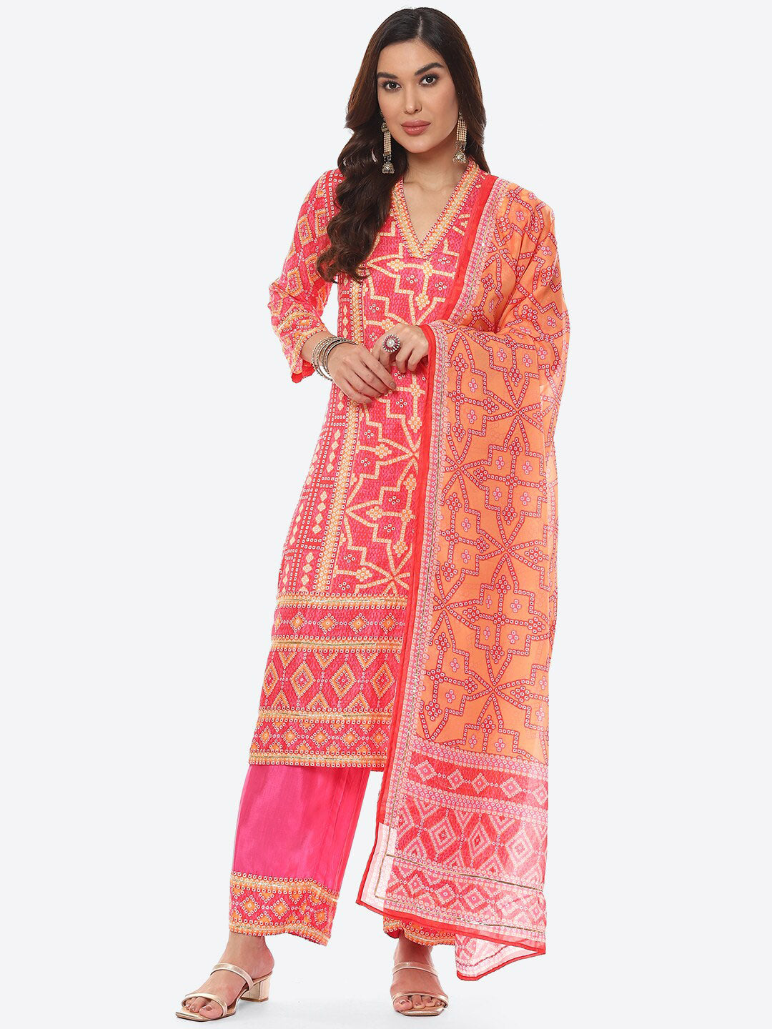 Biba Women Fuchsia Printed Kurta with Trousers & With Dupatta - Distacart