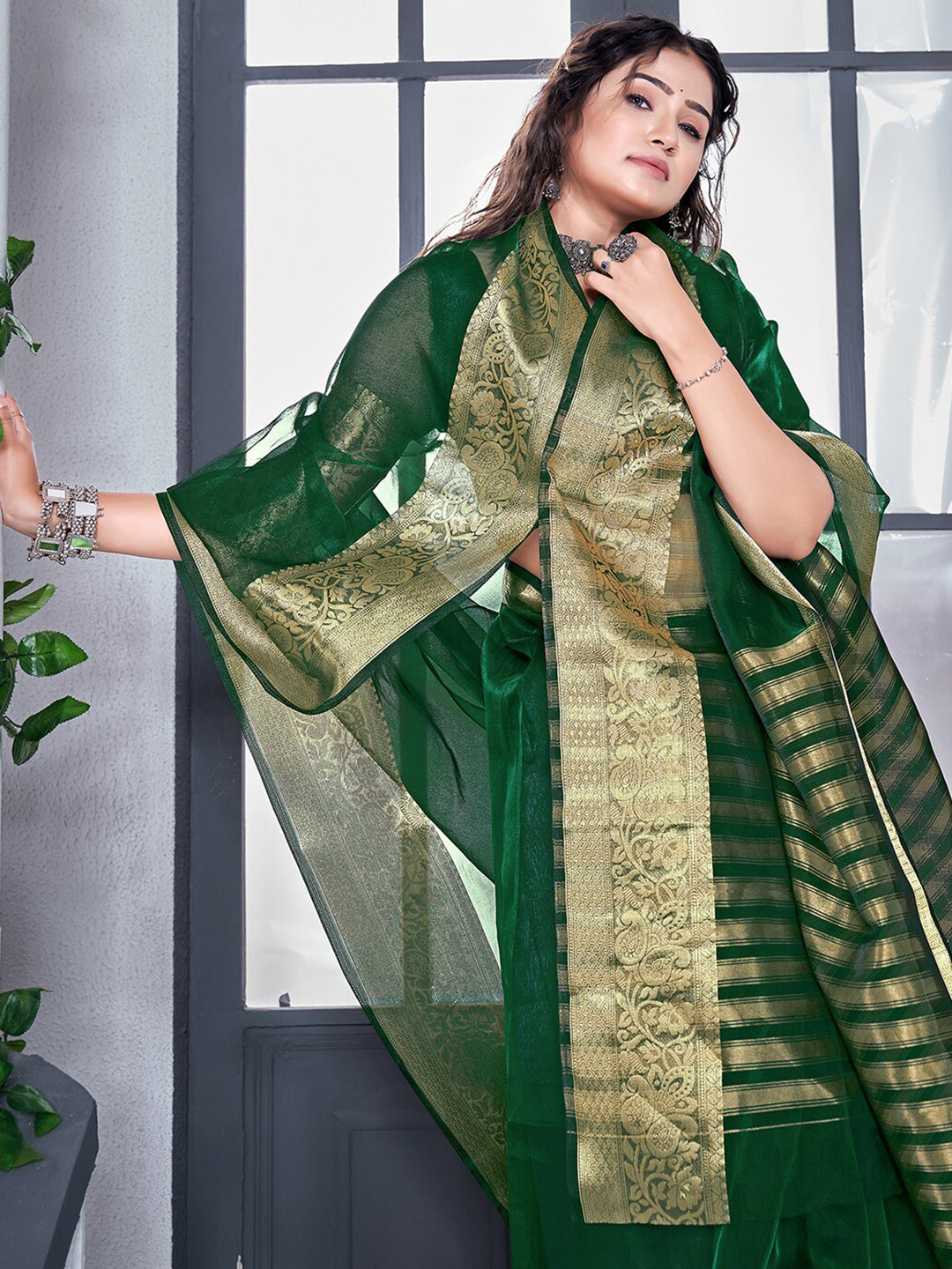Kalini Zari Detail Organza Saree - Distacart