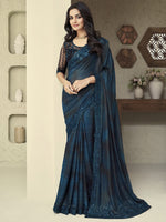 Thumbnail for Mitera Teal Striped Embroidered Pure Georgette Saree - Distacart