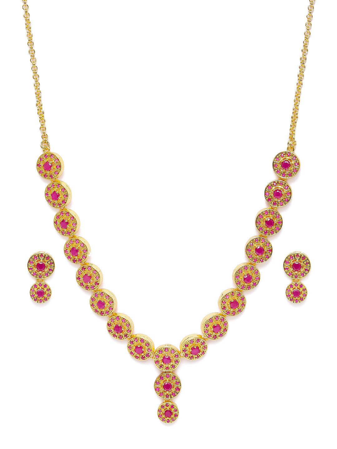 Zaveri Pearls Pink Gold-Plated Cubic Zirconia Studded Jewellery Set - Distacart