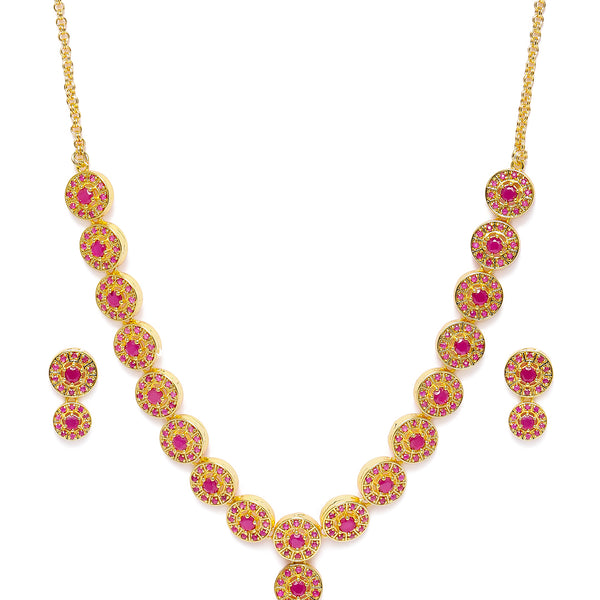 Zaveri Pearls Pink Gold-Plated Cubic Zirconia Studded Jewellery Set - Distacart