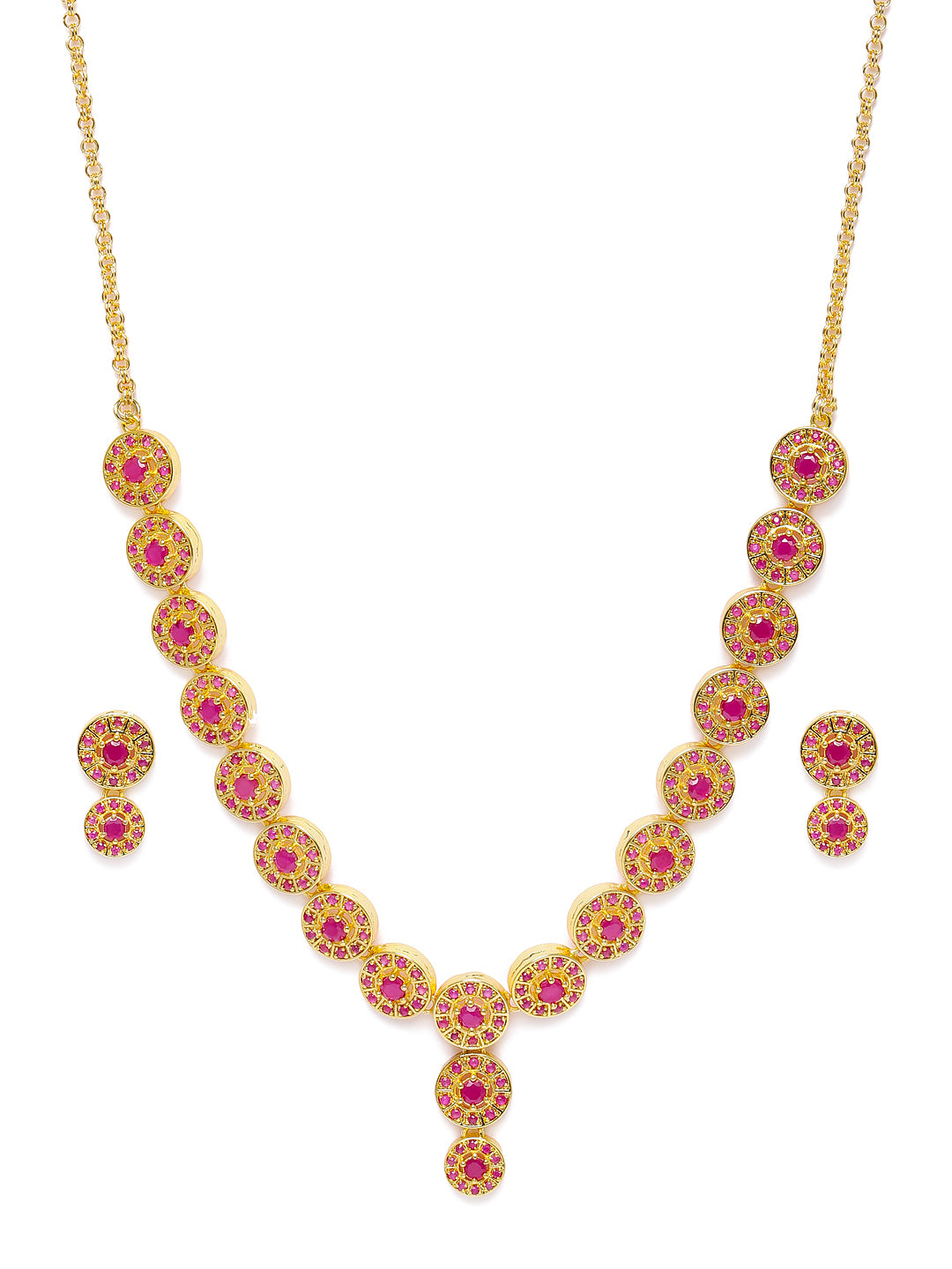 Zaveri Pearls Pink Gold-Plated Cubic Zirconia Studded Jewellery Set - Distacart