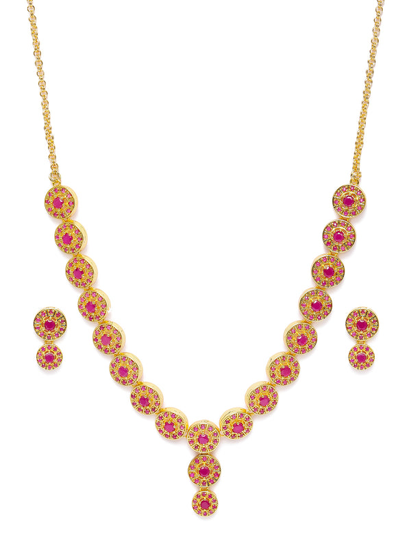 Zaveri Pearls Pink Gold-Plated Cubic Zirconia Studded Jewellery Set - Distacart