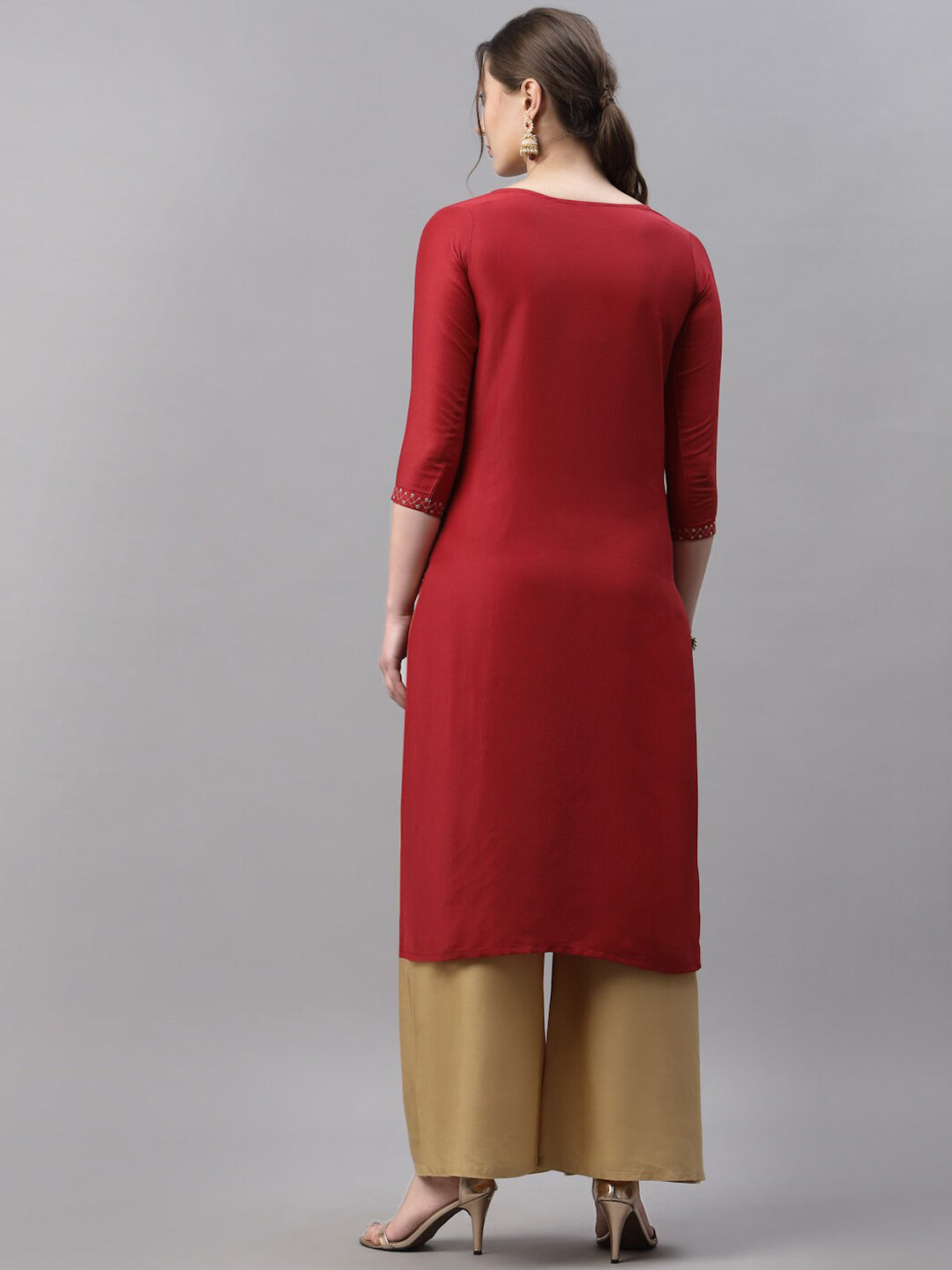 Kalini Women Red Ethnic Motifs Embroidered Kurta - Distacart