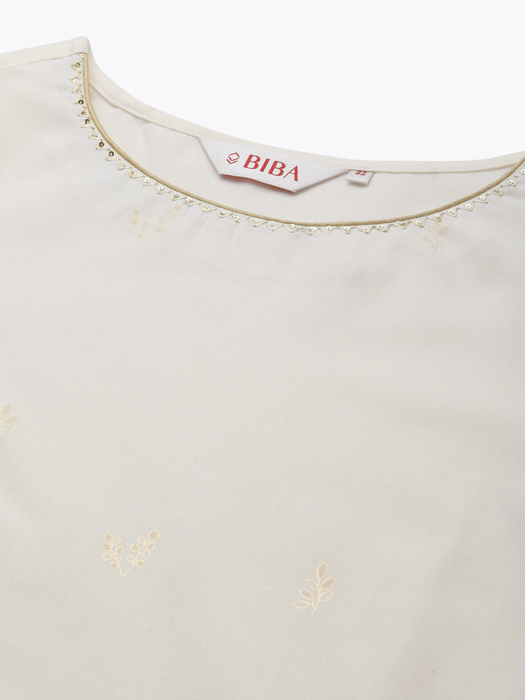 Biba Women Off-White & Golden Printed Pure Cotton Straight Kurta - Distacart